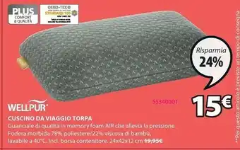 JYSK Cuscino da viaggio wellpur torpa grigio 24x42x12cm offerta