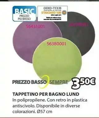 JYSK Tappetino per bagno lund diametro 57 lime offerta