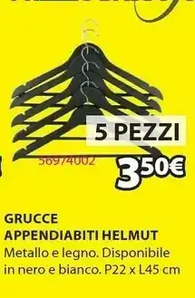 JYSK Grucce appendiabiti helmut l45cm 5 pz/pacco bianco offerta