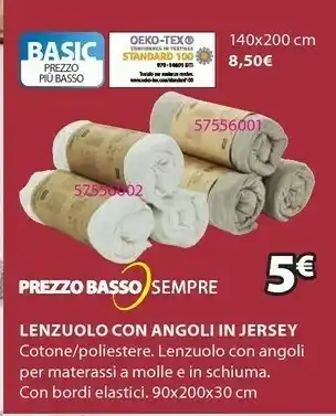 JYSK Lenzuolo con angoli in jersey 90x200x30cm bianco offerta