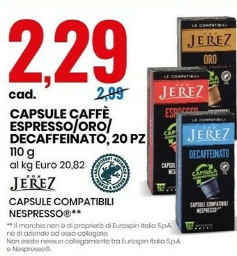 Eurospin Capsule caffe espreso offerta
