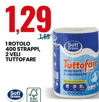 Eurospin Soft dream1 rotolo 400 strappi 2 veli tuttofare offerta