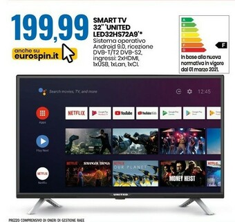 Eurospin Led32hs72a9 smart tv 32" android 9.0 offerta