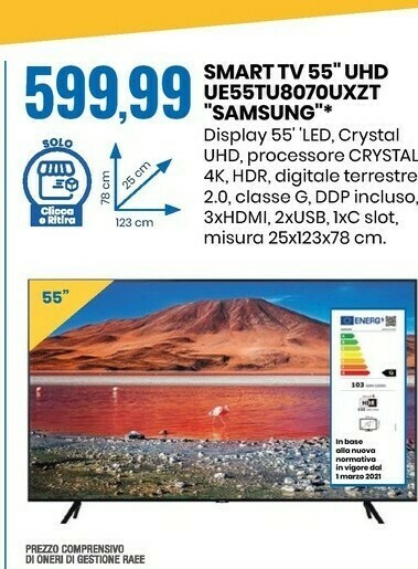 Smart tv 55'' uhd ue55tu8070uxzt offerta di Eurospin