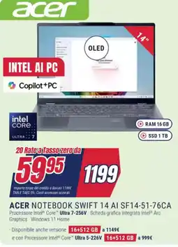 Trony ACER NOTEBOOK SWIFT 14 AI SF14-51-76CA offerta