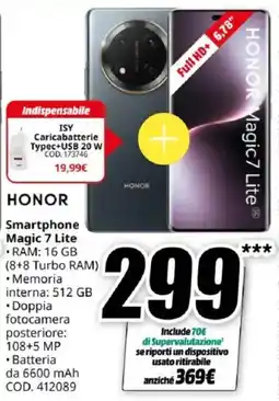 MediaWorld HONOR Smartphone Magic 7 Lite offerta