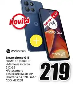 MediaWorld motorola Smartphone G15 offerta