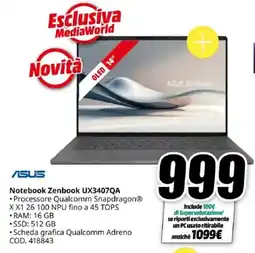 MediaWorld ASUS Notebook Zenbook UX3407QA offerta