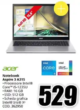 MediaWorld acer Notebook Aspire 3 A315 offerta