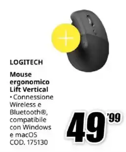 MediaWorld LOGITECH Mouse ergonomico Lift Vertical offerta