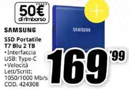 MediaWorld SAMSUNG SSD Portatile T7 Blu 2 TB offerta