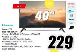 MediaWorld Hisense Smart TV Full HD 40A4N offerta