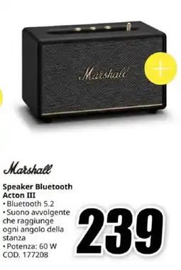 MediaWorld Marshall Speaker Bluetooth Acton III offerta
