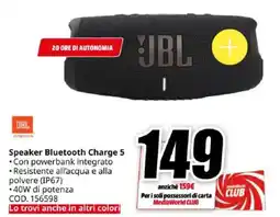MediaWorld JBL Speaker Bluetooth Charge 5 offerta