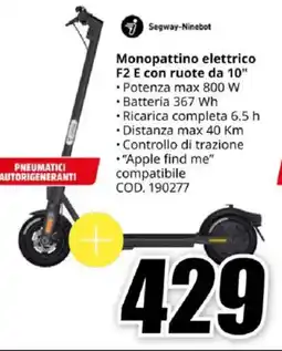 MediaWorld Segway-Ninebot Monopattino elettrico F2 E con ruote da 10" offerta