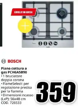 MediaWorld BOSCH Piano cottura a gas PCH6A5B90 offerta