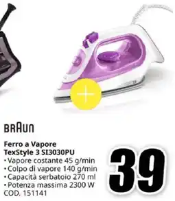MediaWorld BRAUN Ferro a Vapore TexStyle 3 S13030PU offerta