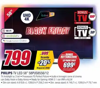 Trony Philips Tv Led 58" 58PUS8556/12 offerta