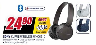 Trony Sony Cuffie Wireless WHCH510 offerta