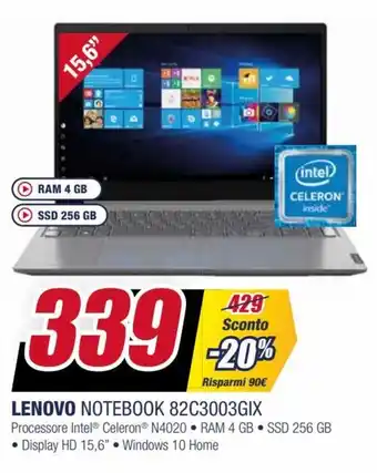Trony Lenovo Notebook 82C3003GIX offerta