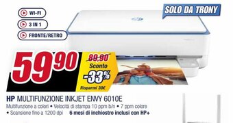 Trony Hp Multifunzione Inkjet Envy 6010E offerta
