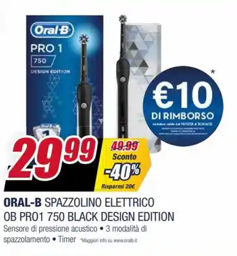 Trony Oral-B Spazzolini Elettrico OB Pro1 750 Black Design Edition offerta