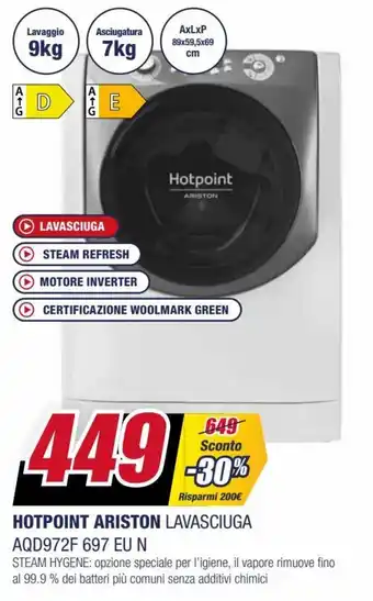 Trony Hotpoint Ariston Lavasciuga AQD972F 697 EU N offerta