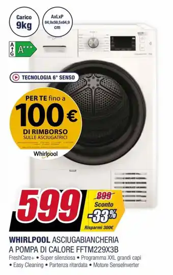Whirlpool Asciugabiancheria A Pompa di Calore FFTM229X3B