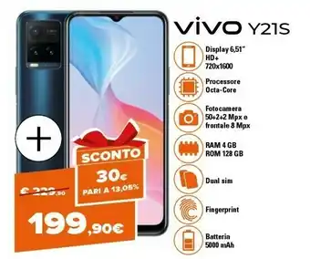 Expert Vivo y21s 16,5 cm (6.51") doppia sim android 11 4g usb tipo-c 4 gb 128 gb 5000 mah offerta