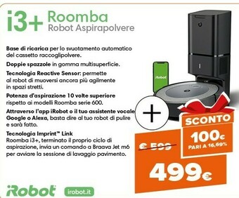 Expert Roomba i3+ aspirapolvere robot 0,4 l sacchetto per la polvere nero, grigio offerta