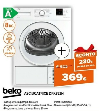 Expert Drx823n asciugatrice libera installazione caricamento frontale 8 kg a++ bianco offerta