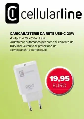 Trony Cellularline Caricabatterie da Rete USB-C 20W offerta
