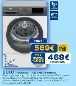 Euronics Beko asciugatrice BMEUT481SAI offerta