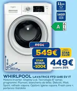 Euronics Whirlpool lavatrice FFD 1146 SV IT offerta