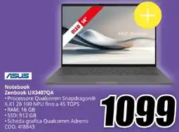 MediaWorld ASUS Notebook Zenbook UX3407QA offerta