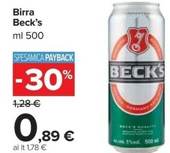Carrefour Market Beck's - birra 500 g(ml) offerta