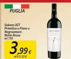Carrefour Market Salento igt primitivo o fiano i negroamaro ml 750 offerta