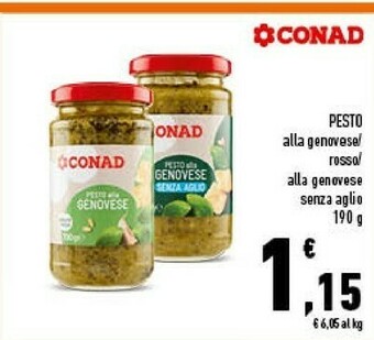 Conad Conad - pesto alla genovese senza aglio basilico fresco 190 g(ml) offerta
