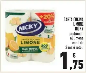 Conad Nicky carta cucina limone 2 maxi rotoli offerta