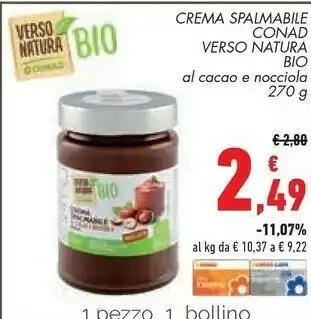 Conad Conad verso natura bio crema spalmabile 270 g offerta