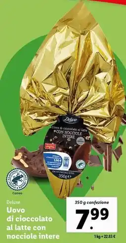 Lidl Deluxe Uovo di cioccolato al latte con nocciole intere offerta
