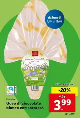 Lidl Favorina Uovo di cioccolato bianco con sorpresa offerta