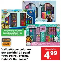 Lidl COVER Valigetta per colorare per bambini, 34 pezzi "Paw Patrol, Frozen, Gabby's Dollhouse" offerta