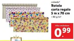 Lidl crelando Rotolo carta regalo 5 m x 70 cm offerta
