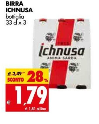 Tigros Ichnusa Birra 33 cl x 3 offerta