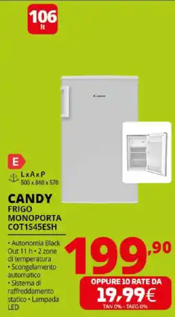 Comet CANDY FRIGO MONOPORTA COT1S45ESH offerta
