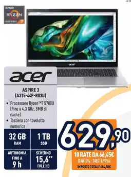 Unieuro acer ASPIRE 3 (A315-44P-RO3U) offerta