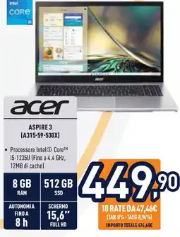 Unieuro acer ASPIRE 3 (A315-59-530X) offerta