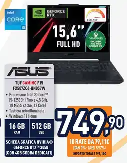 Unieuro ASUS Tuf gaming F15 FX507ZC4-HN057W offerta