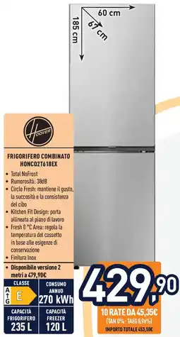 Unieuro Hoover frigorifero combinato HONCQ2T618EX offerta